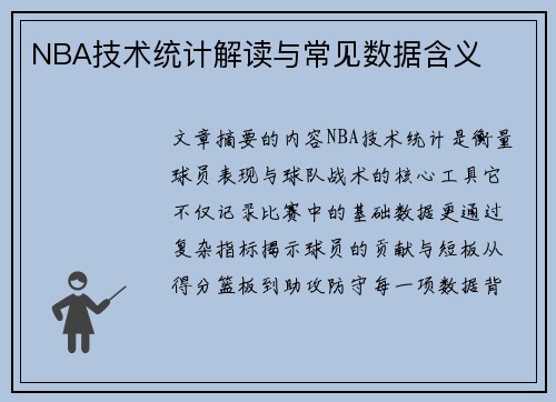 NBA技术统计解读与常见数据含义